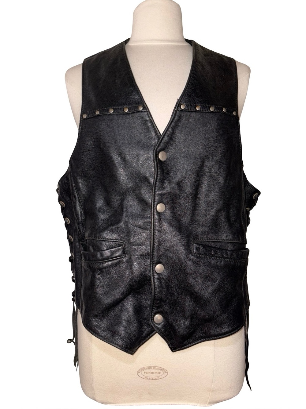 Vintage On The Fringe Genuine Conditioned Leather Fringe Motorcycle Vest L - Picture 2 of 10